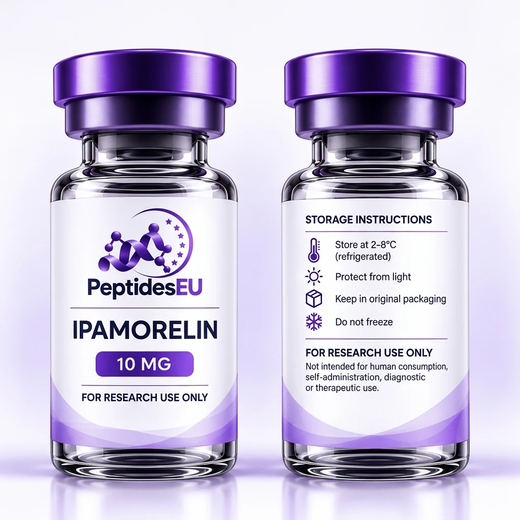 Twee vials PeptidesEU Ipamorelin 10 MG voor laboratoriumonderzoek