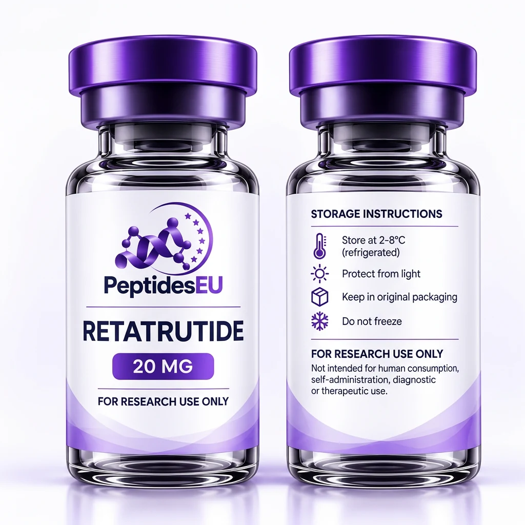 Twee vials PeptidesEU Retatrutide 20 MG voor laboratoriumonderzoek